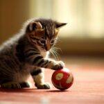 cat plays with a toy